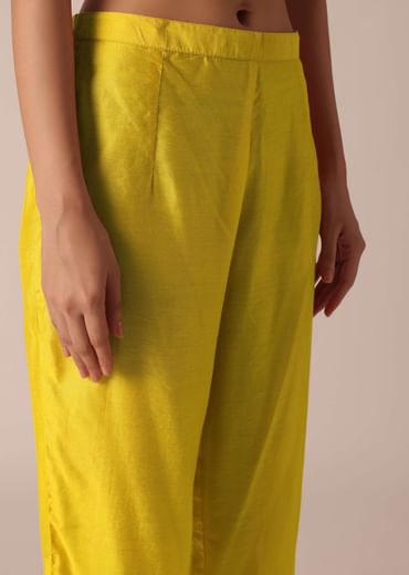 Yellow Embroidered Kurta Set With Organza Dupatta