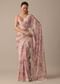 Pink Chiffon Saree With Floral Prints And Unstitched Blouse Piece