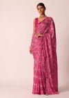 Pink Bandhani Saree With Gota Detail And Unstitched Blouse Piece