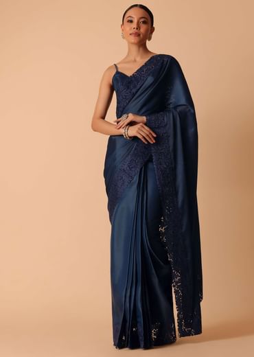 Blue Tussar Saree With Unstitched Blouse Piece