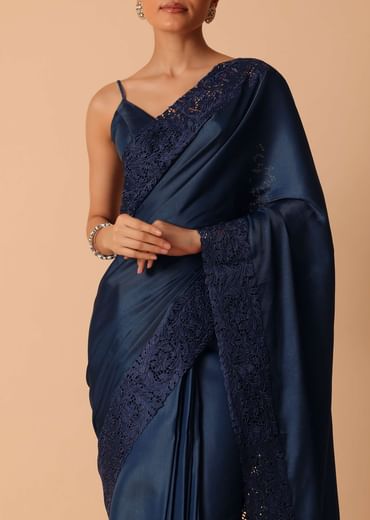 Blue Tussar Saree With Unstitched Blouse Piece