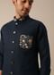 Navy Blue Embroidered Jacket Kurta Set In Linen