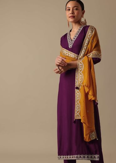 Purple Embroidered Kurta Set With Sequin Work