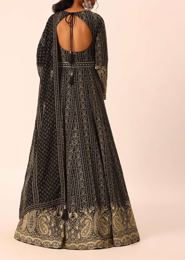 Black Anarkali And Dupatta Set With Sequin Work