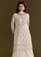 White Chinon Cutdana Kurta Sharara With Moti Work Dupatta