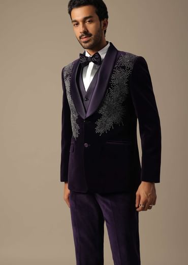Purple Velvet Tuxedo For Grooms
