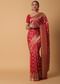 Red Satin Organza Saree With Moroccan Jaal Weave And Unstitched Blouse Piece