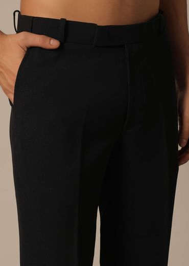 Black Blazer Set With Embroidered Detail