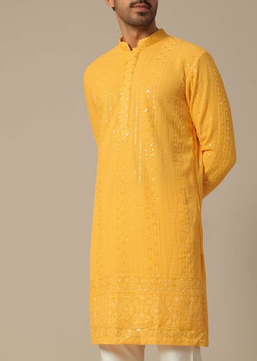 Yellow Kurta Set With Sequin Work