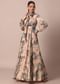 Peach Crepe Printed Indo Gown With Embroidered Sleeves