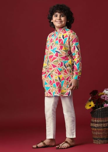 Vibrant Multi-Printed Cotton Kurta Set for Boys