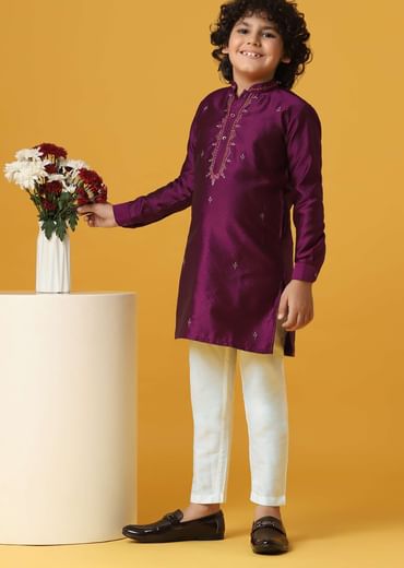 Classic Red Silk Kurta Set For Boys