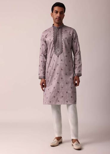 Royal Purple Silk Kurta Set For Men