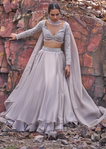 White Ruffle Lehenga With Blouse And Choker Dupatta