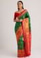 Green Silk Woven Ikat Motif Saree With Constrat Pallu