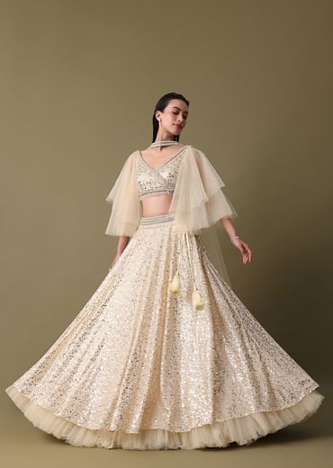 White Embroidered Lehenga And Blouse With Dupatta