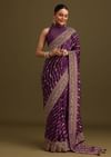 Purple Embroidered Saree With Zardosi And Cutdana Work