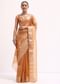 Orangish Gold Zari Chanderi Silk Saree With Unstitched Blouse