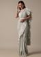 Elegant Grey Ready Pleated Saree With Stitched Blouse