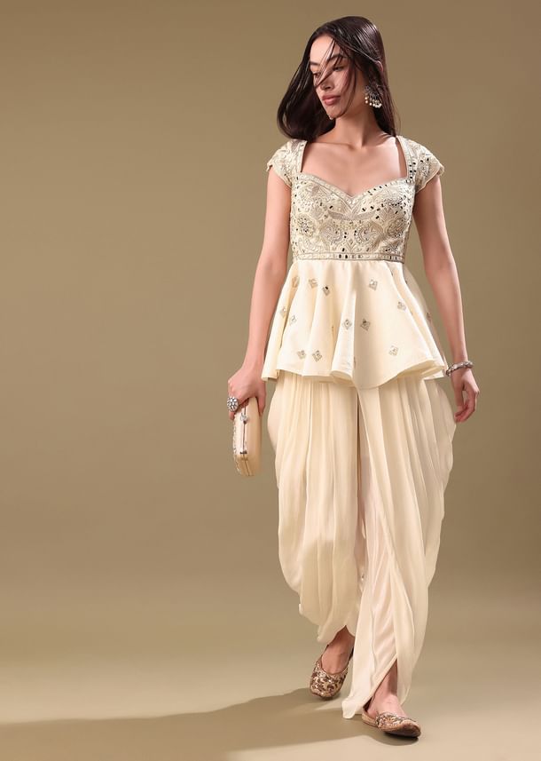 Off White Dhoti With Embroidered Top Off White Dhoti With Embroidered Top
