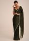 Mehendi Green Crepe Saree With Kundan Stone Embroidery And Unstitched Blouse