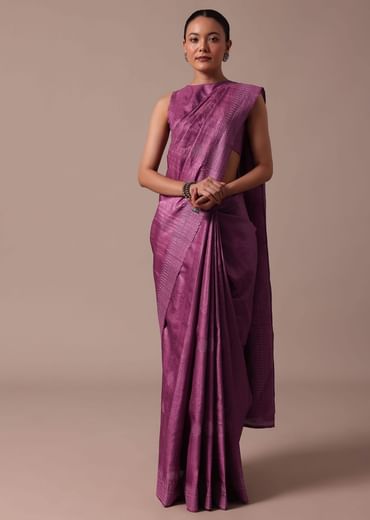 Dark Pink Tussar Saree With Unstitched Blouse