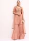 Peach Embroidered Kurta Sharara Set