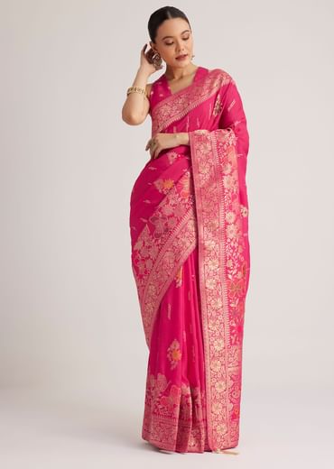 Rani Pink Dola Silk Saree With Zari Woven Detailing