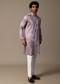 Pink Hand Embroidered Linen Kurta Set For Men