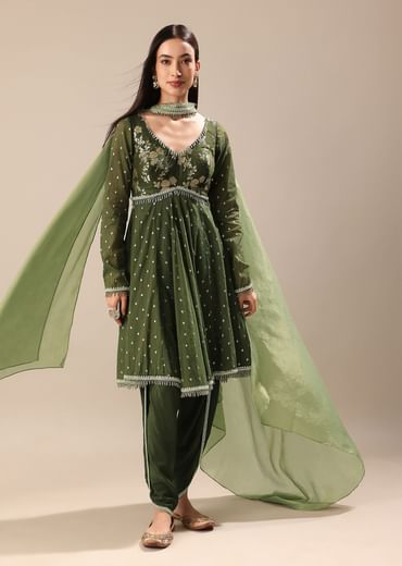 Green Chanderi Kurta Pant Set