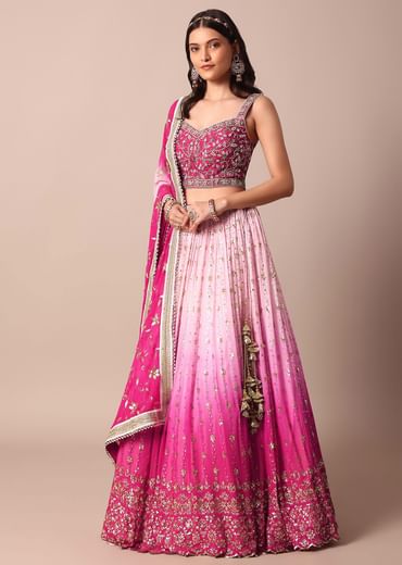 Pink Embroidered Choli With Exquisite Lehenga And Sequin-Adorned Dupatta