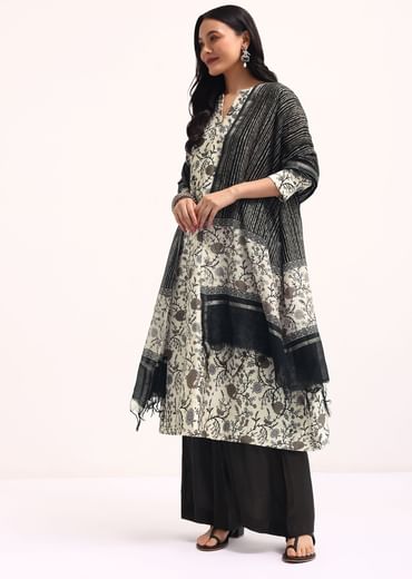 Black And Ivory Printed Chanderi Kurta Palazzo Set