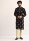 Black And Pink Silk Kurta Set With Mirror Embroidery