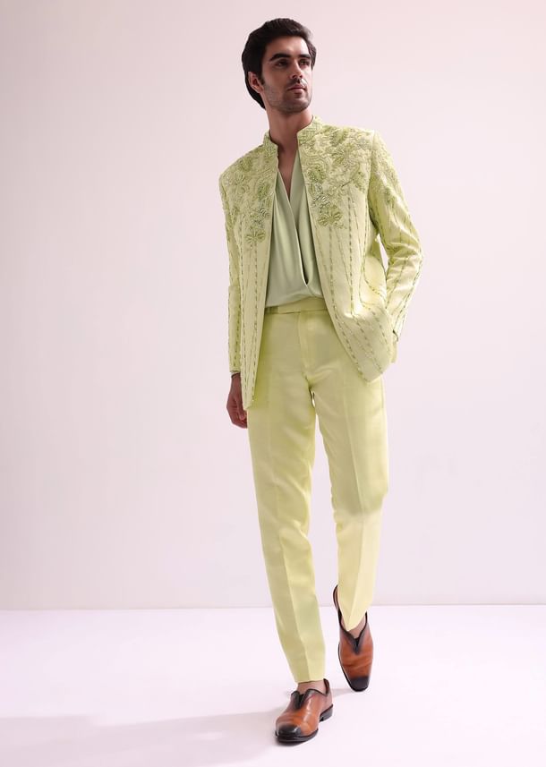 Lime bandhgala jacket and pant set