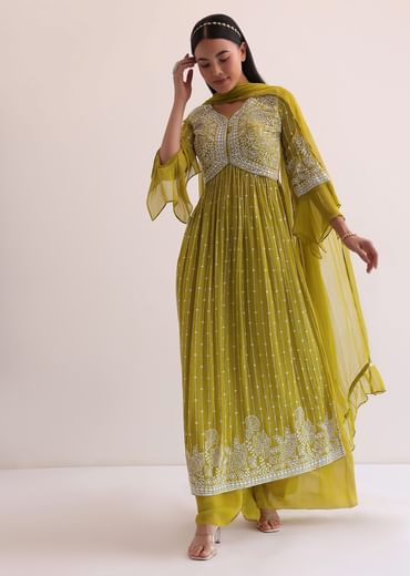 Mehendi Green Embroidered Palazzo Set