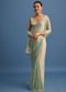 Mint Green Satin Saree With Thread And Stone Work Border With Unstitched Blouse