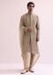 Beige Straight Cut Double Layered Sherwani And Kurta Set In Raw Silk