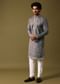 Grey Kurta Pant Set With Abla Work For Men