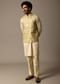 Yellow Resham Work Kurta Jacket Set For Men
