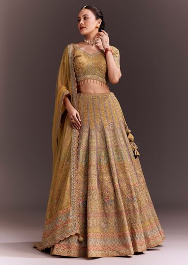 Mustard Yellow Embroidered Lehenga Set