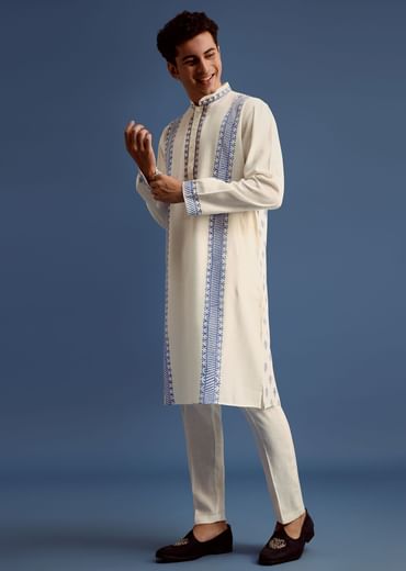 Off White Hand Block Printed Kurta Set