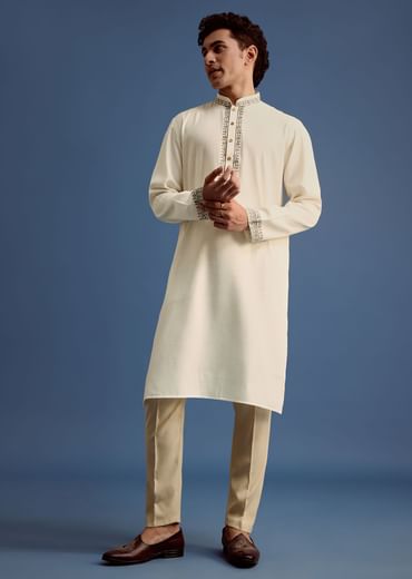 White Floral Block Printed Kurta Set
