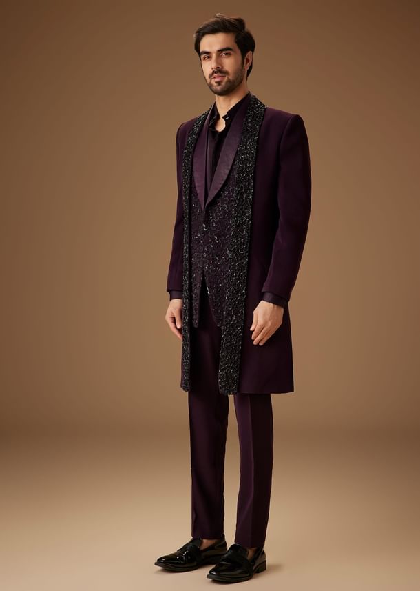 Black Cut Dana Work Indo Western Tuxedo