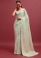 Pale Green Embroidered Parsi Gara Saree In Floral Resham Work And Unstitched Blouse