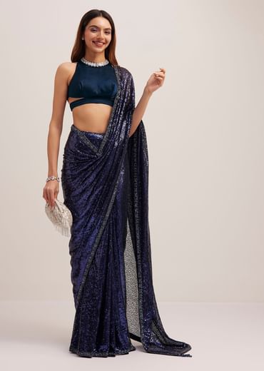 Navy Blue Heavy Sequins Saree