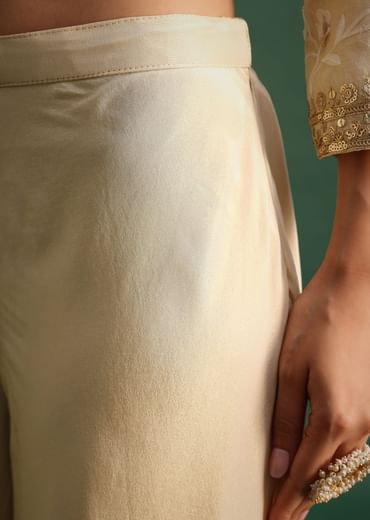 Beige Tissue Kurta Palazzo Set With Sequin And Resham Work