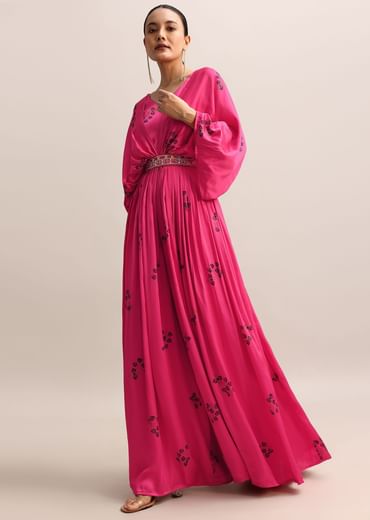 Pink Printed Satin Jumpsuit