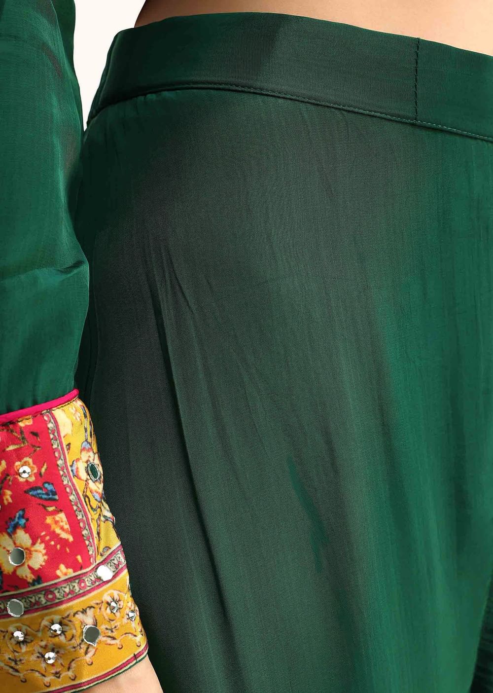 Green Embroidered Satin Kurta Palazzo With Dupatta