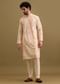 Peach Printed Silk Kurta Set For Men