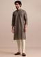 Grey Printed Silk Kurta Set For Men